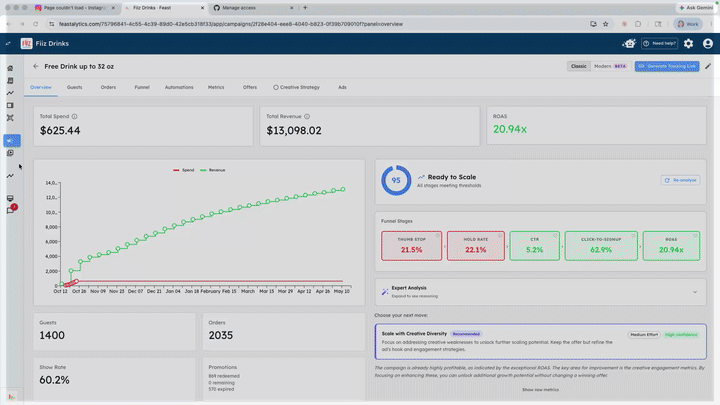 Fiiz Drinks campaign attribution dashboard in Feast